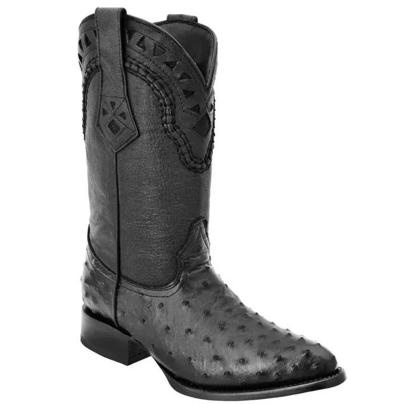 Mens White Diamond Boot Black Ostrich Cowboy Boots J-Toe made by Alberto Nardoni