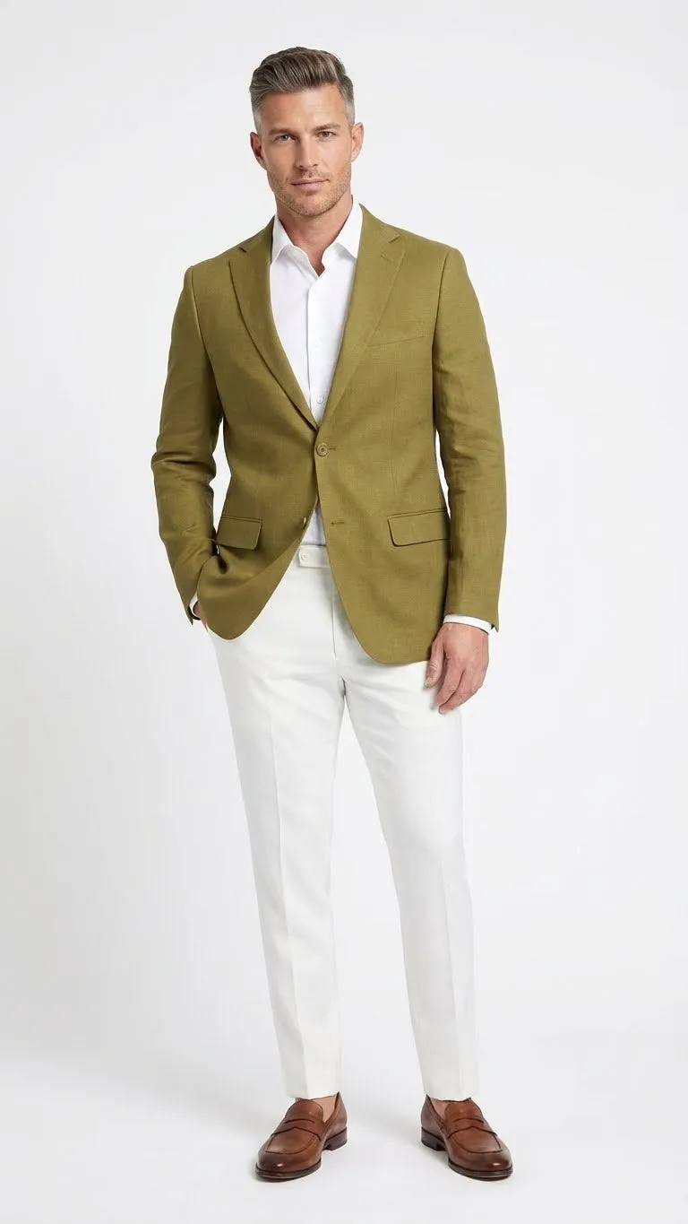 Mens Olive Green Blazer Sport Coat Fabric Summer in pistachio sage green sold by Alberto Nardoni