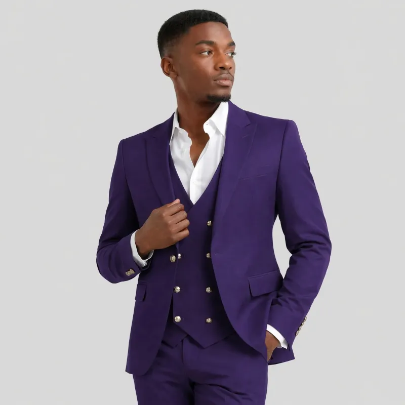 Purple and Gold Suit Peak Lapel with Vest 3 Piece suit Modern Fit made by Alberto Nardoni