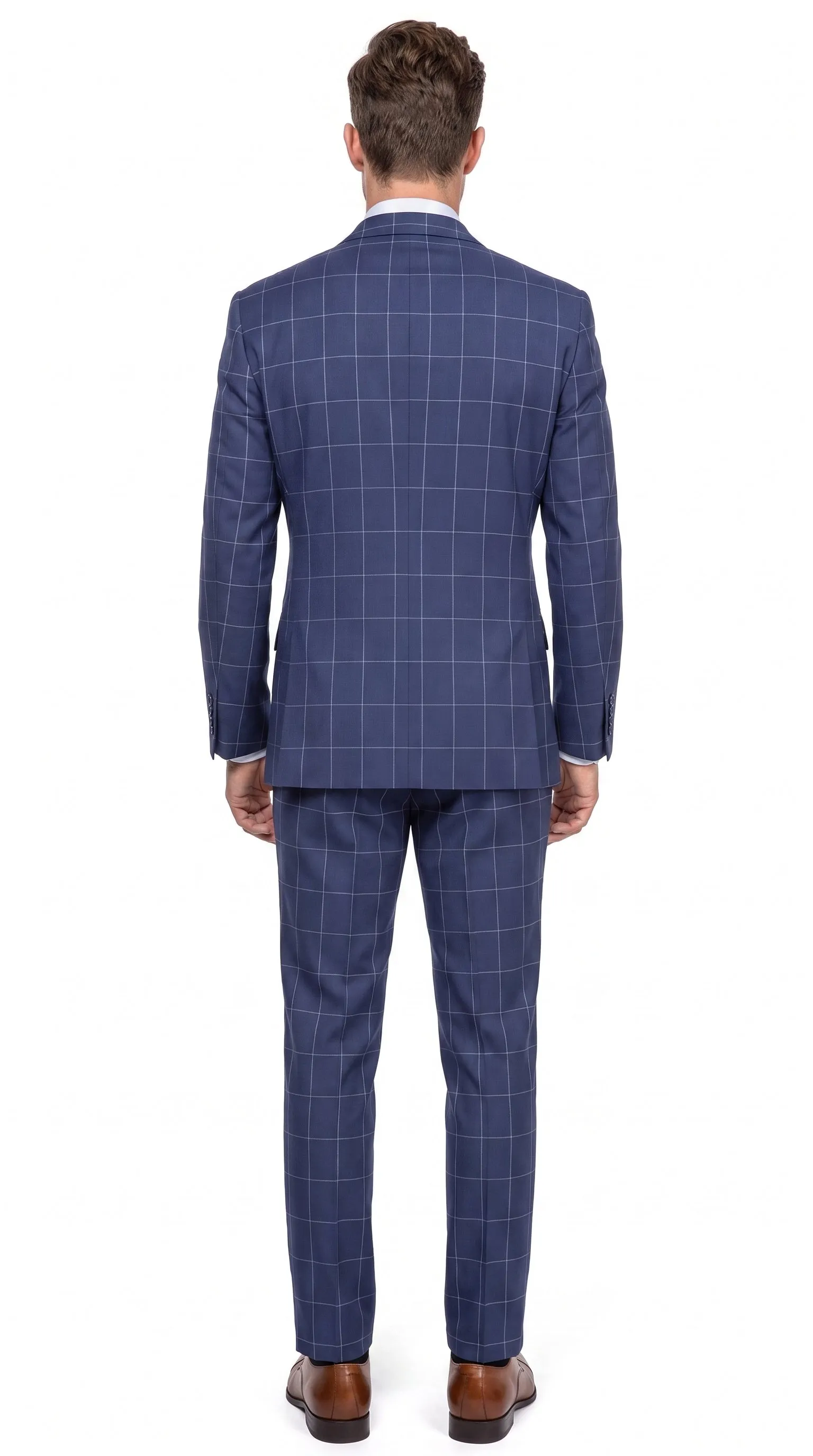 Men’s Blue Plaid Double-Breasted Suit – Side-Vented Wedding, Business and Formal Suit sold by Alberto Nardoni product image thumbnail 3