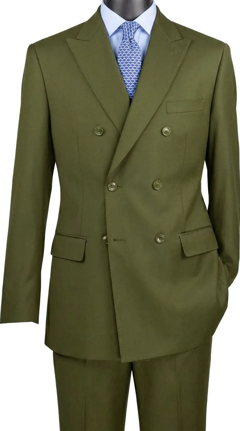 Men’s Olive Green Double-Breasted Suit – Classic Peak Lapel Wedding, Business Hunter Color sold by Alberto Nardoni product image thumbnail 2