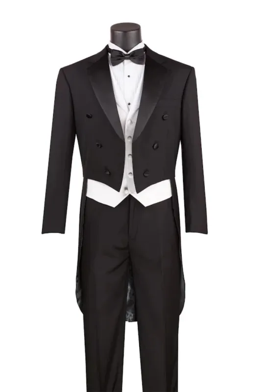 Mens Tuxedo Regular Fit Collection with Tails 3 Piece in Black made by Alberto Nardoni