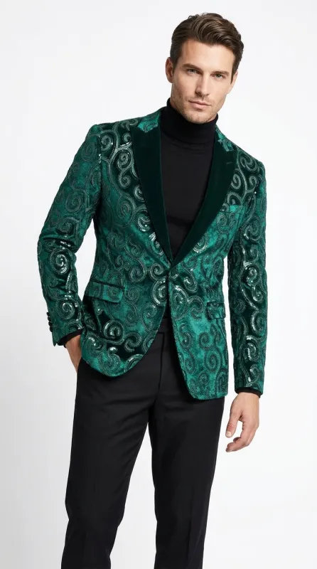 Men’s Emerald Green Paisley Dinner Jacket – Luxury Shawl Lapel Formal Blazer for Prom, Wedding & Tuxedo Events made by Alberto Nardoni