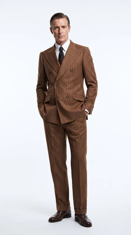 Men’s Vintage Brown Pinstripe Double-Breasted Suit – Classic 1920s Gatsby and 1930s 1940s 1950s Suit made by Alberto Nardoni