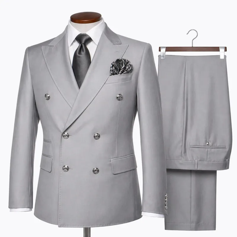 Rossi Man Silver Double Breasted Mens Modern Fit Suit made by Alberto Nardoni