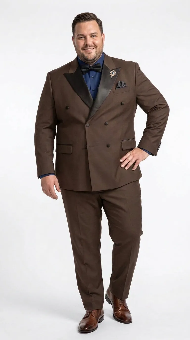 Men’s Brown Double Breasted Tuxedo – Satin Peak Lapel Formal Wedding & Prom Suit sold by Alberto Nardoni product image thumbnail 5