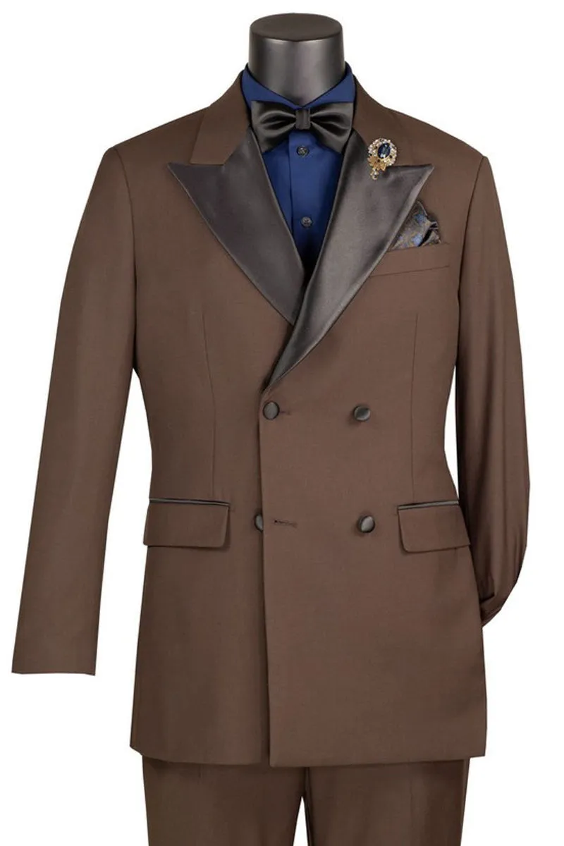 Men’s Brown Double Breasted Tuxedo – Satin Peak Lapel Formal Wedding & Prom Suit sold by Alberto Nardoni product image thumbnail 2