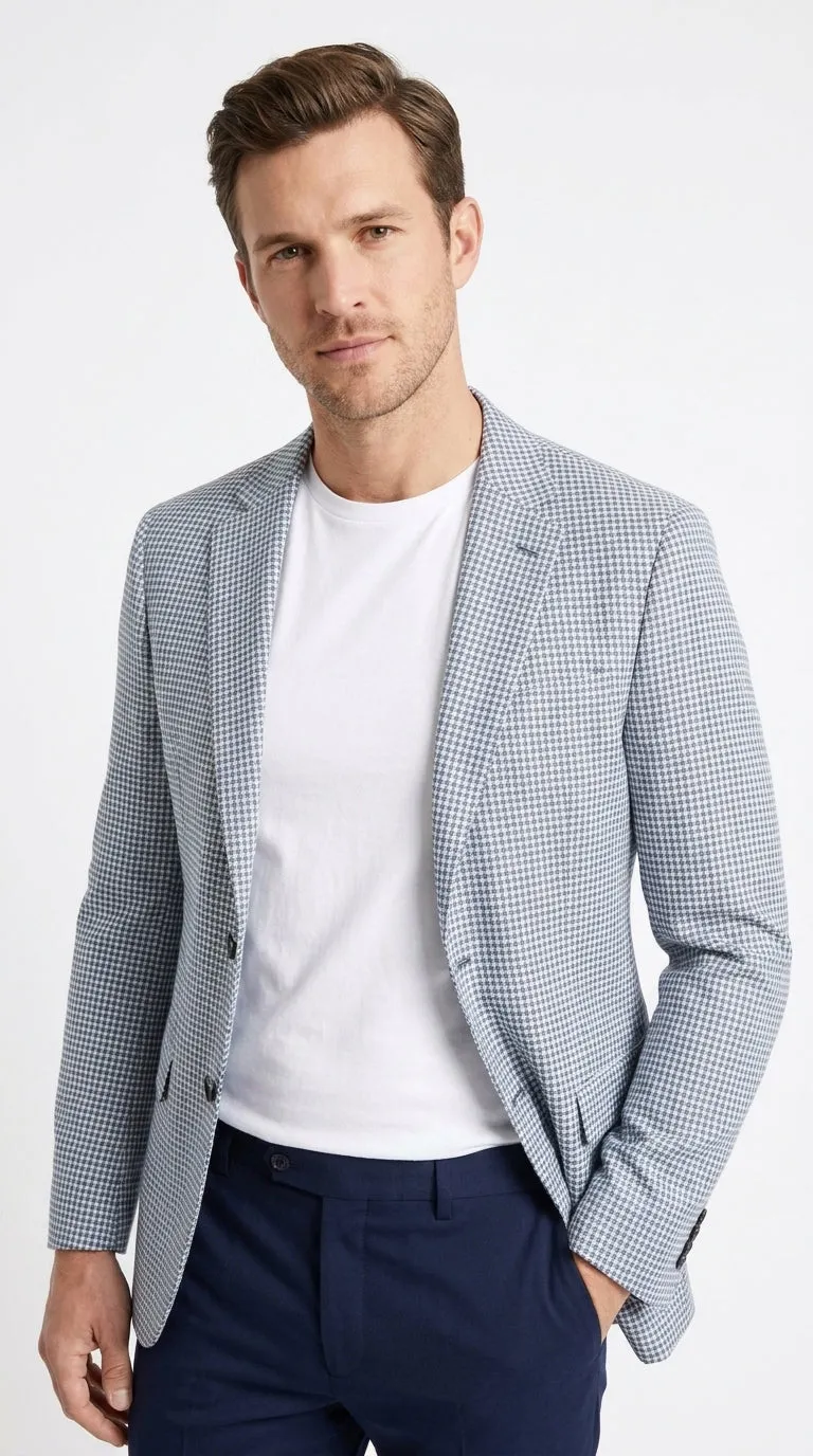 Men’s Light Blue Checkered Sport Coat – Two-Button Wedding, Business and Smart Casual Blazer sold by Alberto Nardoni