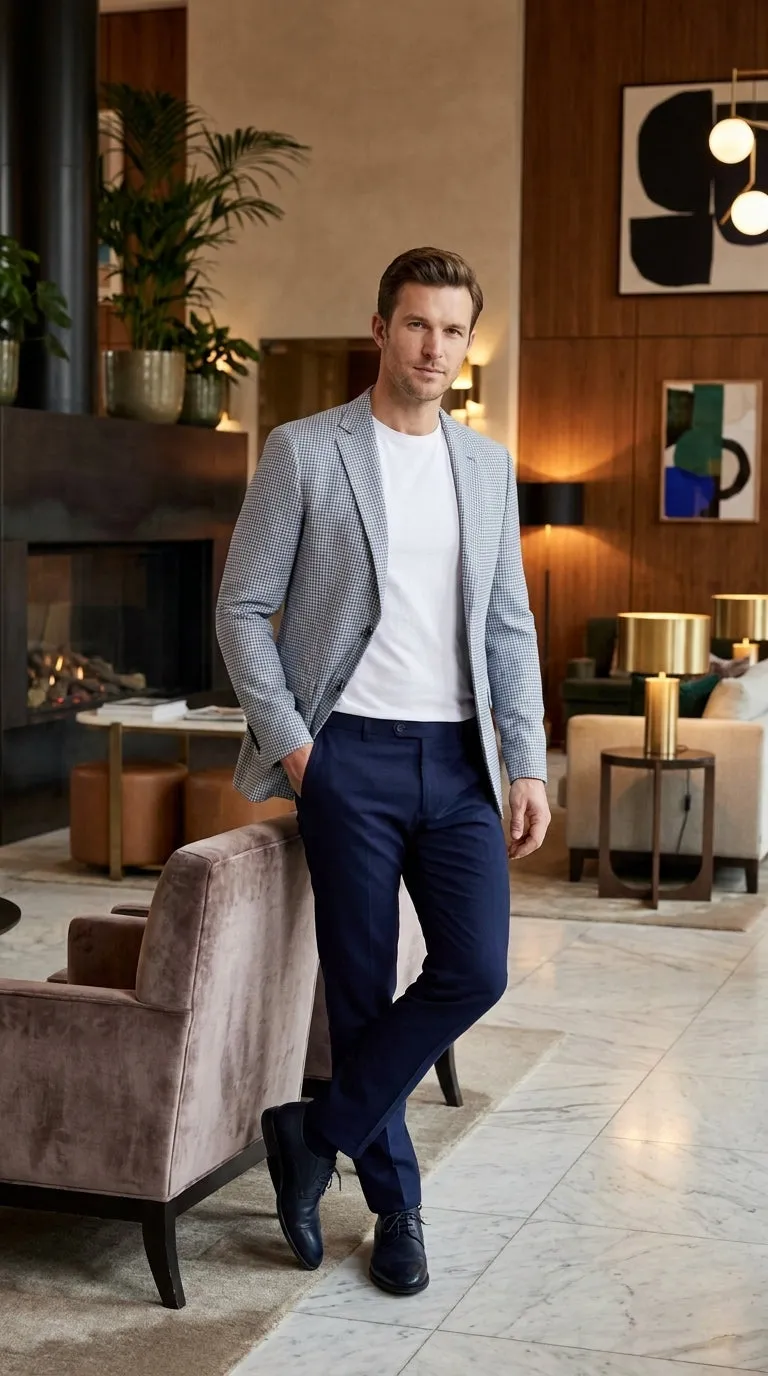 Men’s Light Blue Checkered Sport Coat – Two-Button Wedding, Business and Smart Casual Blazer sold by Alberto Nardoni product image thumbnail 3