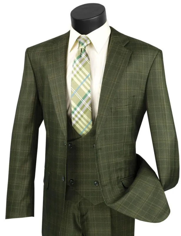 Harlem Nights Suits for Men - Mens Olive Green Plaid 3 Piece Suit Low Cut Vest 1920s Vinci V2RW-7 made by Alberto Nardoni