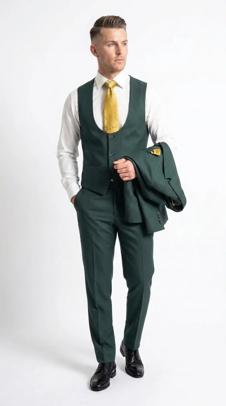 Mens Vitali 3 Piece Suit W/Scoop Vest Hunter Green 3-Piece Suit –, Big Peak Lapel Vest and Pants Modern Fit Two Buttons sold by Alberto Nardoni product image thumbnail 5