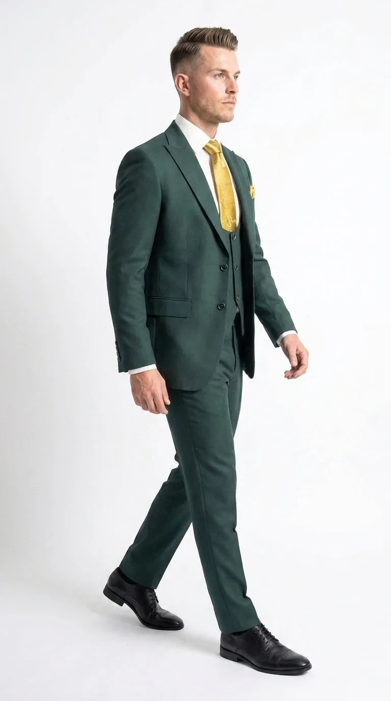 Mens Vitali 3 Piece Suit W/Scoop Vest Hunter Green 3-Piece Suit –, Big Peak Lapel Vest and Pants Modern Fit Two Buttons sold by Alberto Nardoni product image thumbnail 3