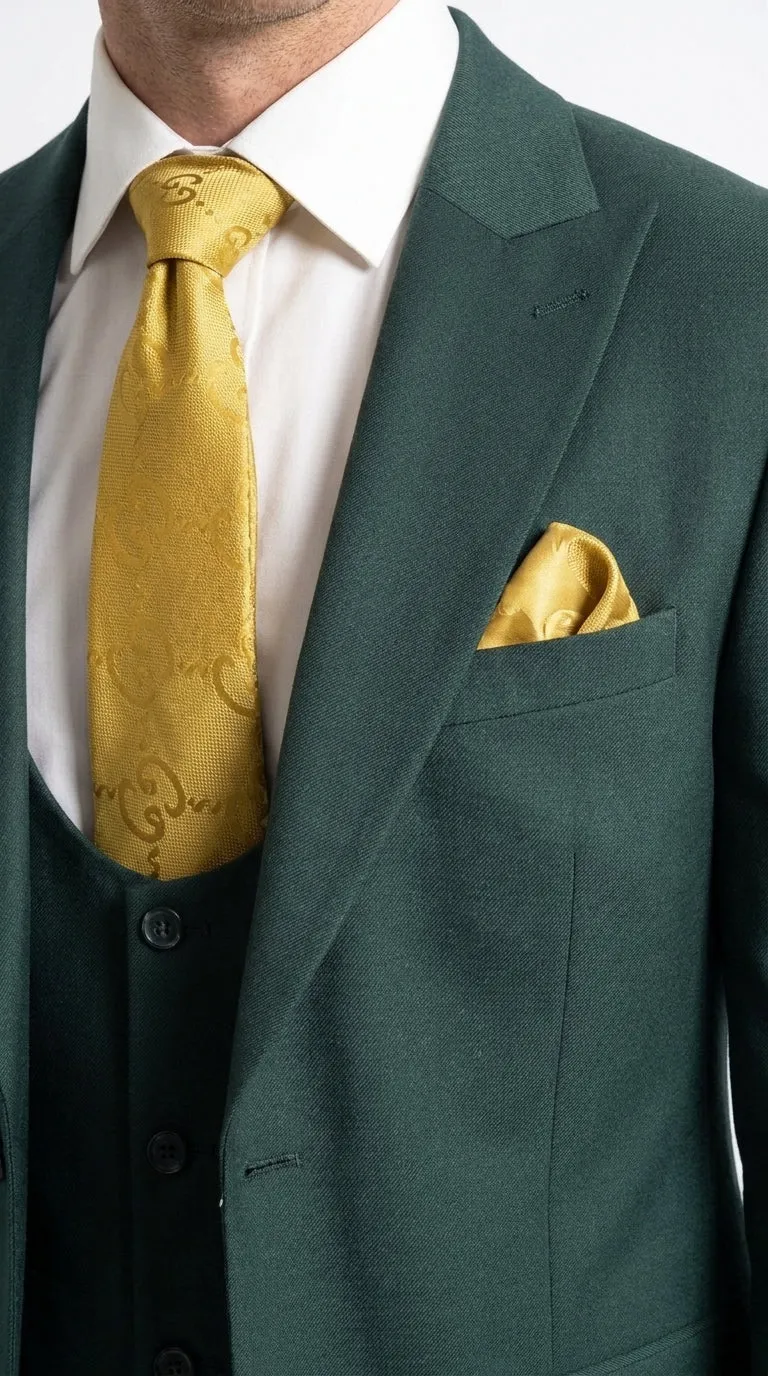 Mens Vitali 3 Piece Suit W/Scoop Vest Hunter Green 3-Piece Suit –, Big Peak Lapel Vest and Pants Modern Fit Two Buttons sold by Alberto Nardoni product image thumbnail 4