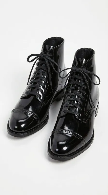 Men’s Black Lace-Up Leather Dress Boots – Vintage 1920s Peaky Blinders Cap Toe Boots in black color made by Alberto Nardoni