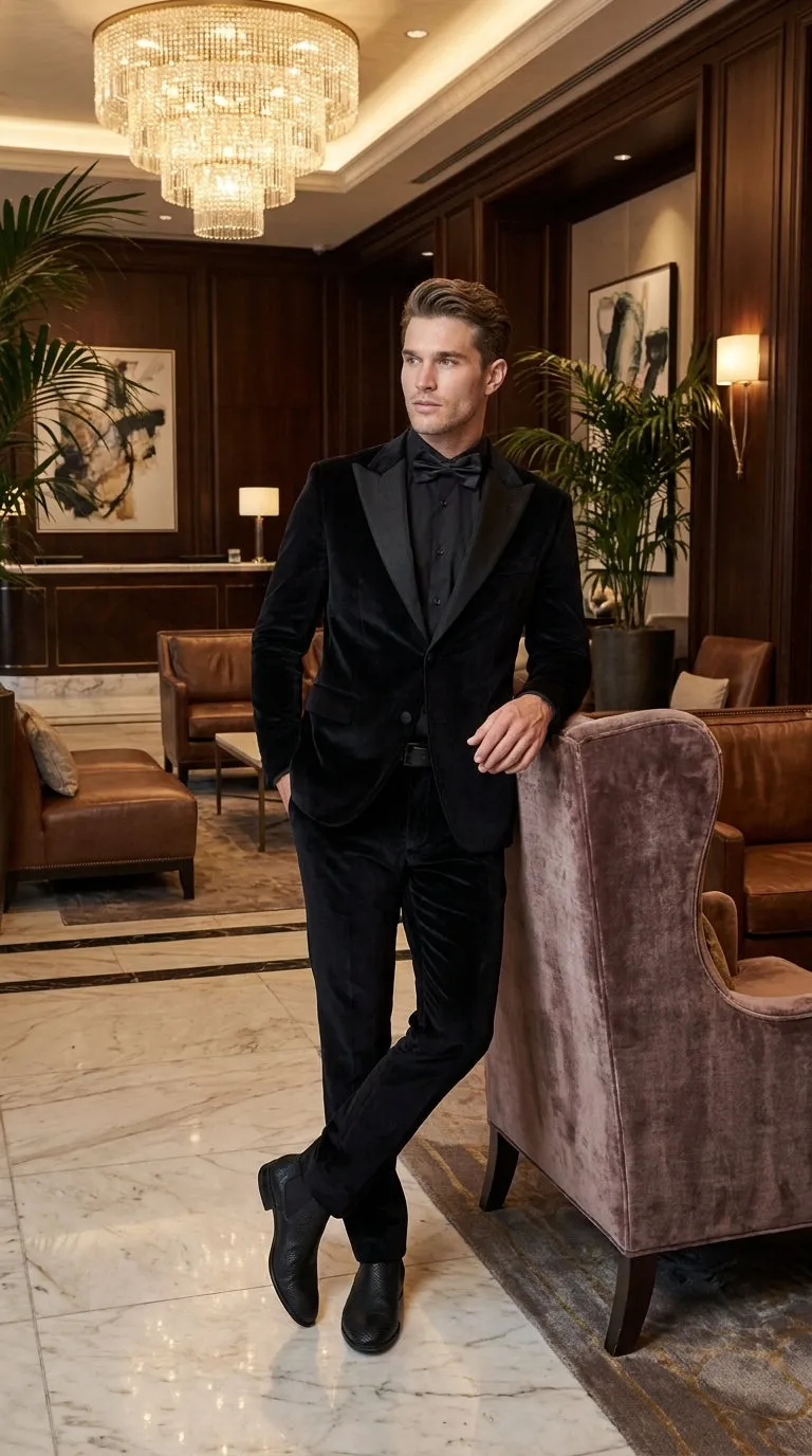 Men’s Black Velvet Tuxedo Suit – Peak Lapel Wedding, Prom and Formal Evening Velvet Pants sold by Alberto Nardoni product image thumbnail 4
