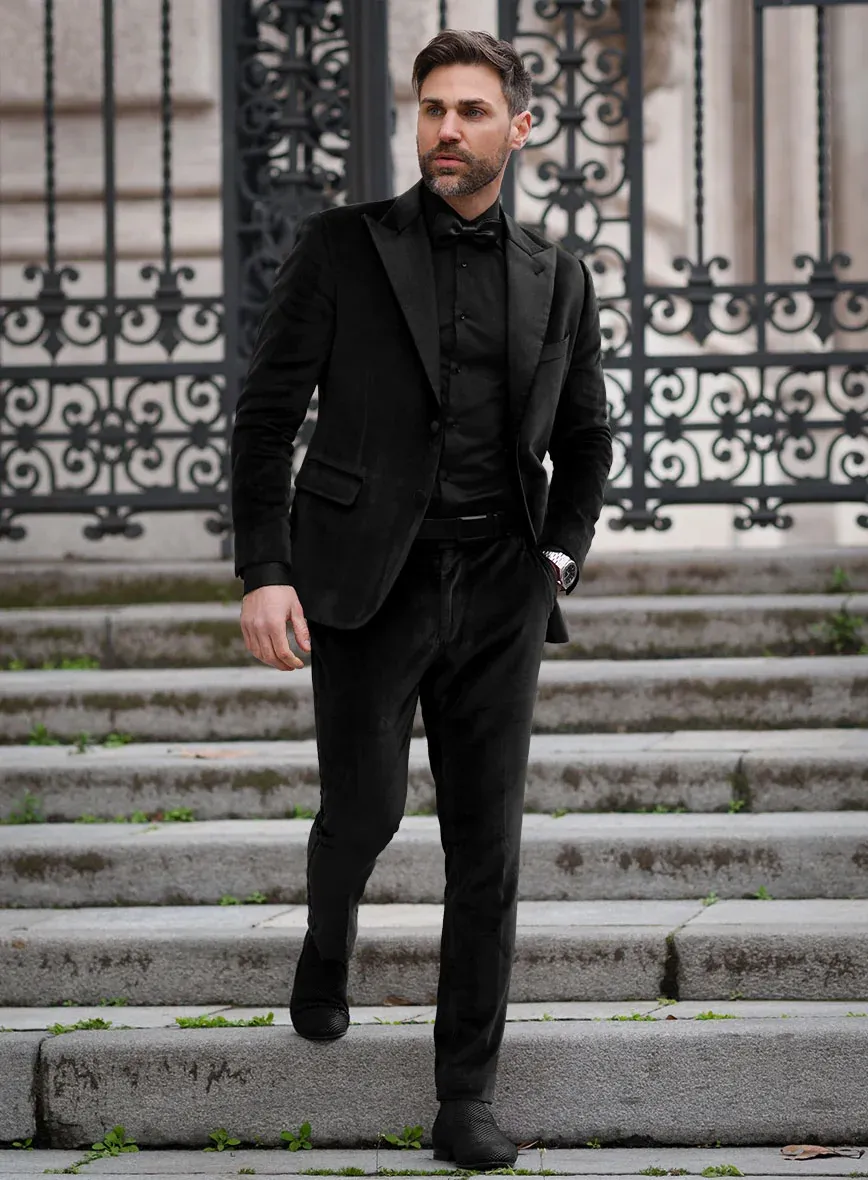 Men’s Black Velvet Tuxedo Suit – Peak Lapel Wedding, Prom and Formal Evening Velvet Pants sold by Alberto Nardoni