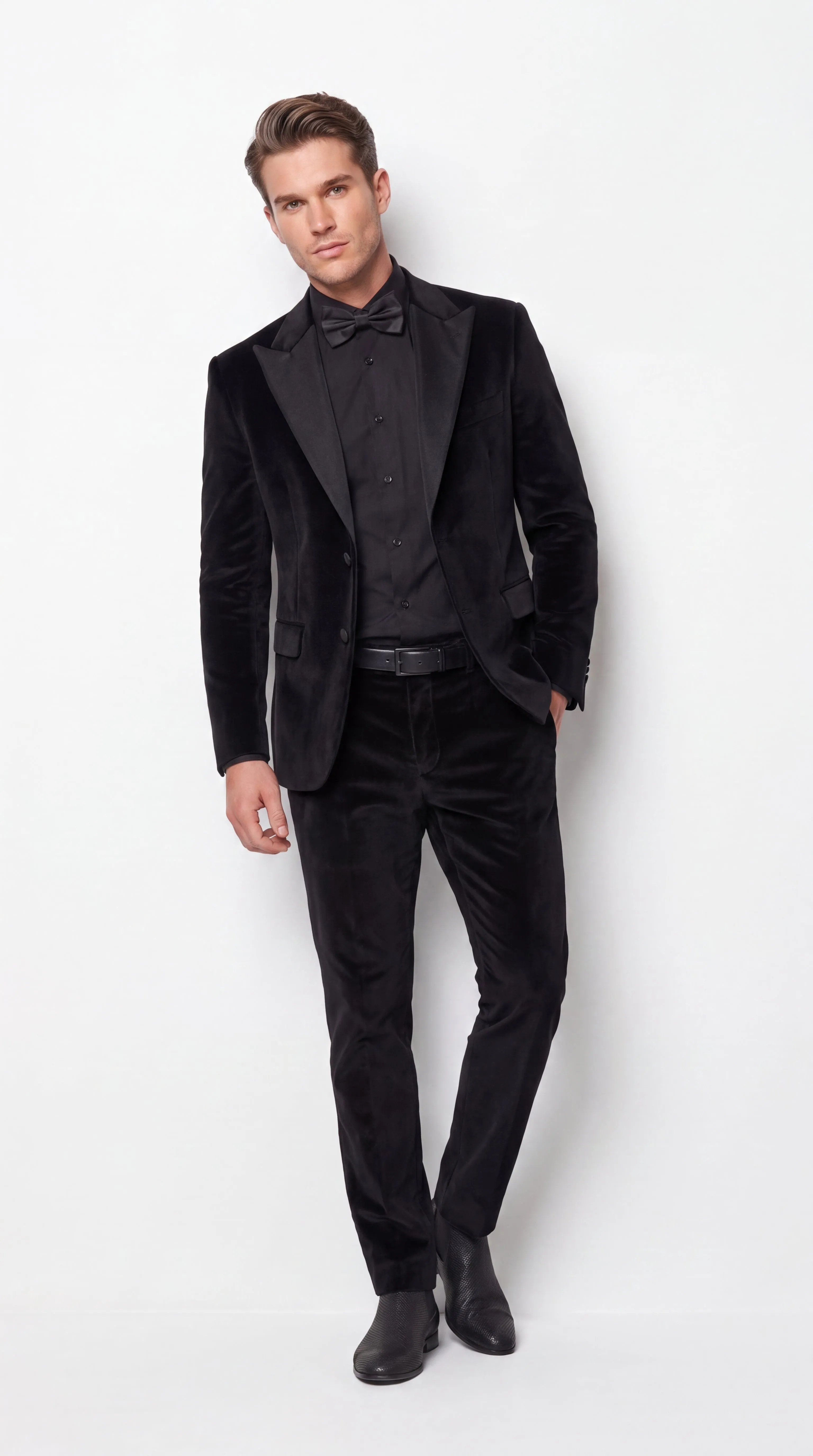 Men’s Black Velvet Tuxedo Suit – Peak Lapel Wedding, Prom and Formal Evening Velvet Pants sold by Alberto Nardoni product image thumbnail 2