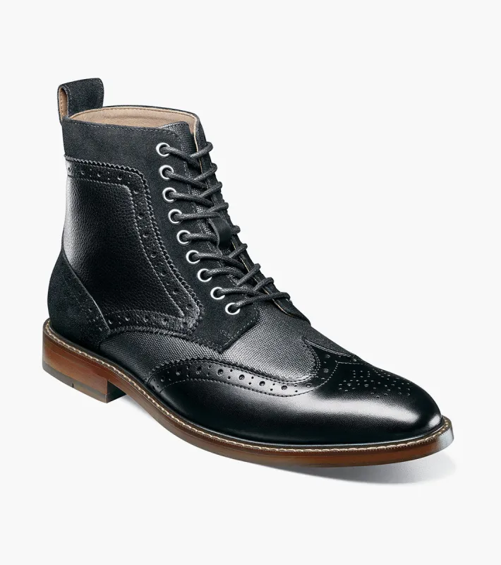 FINNEGAN Wingtip Lace Up Boot made by Stacy Adams