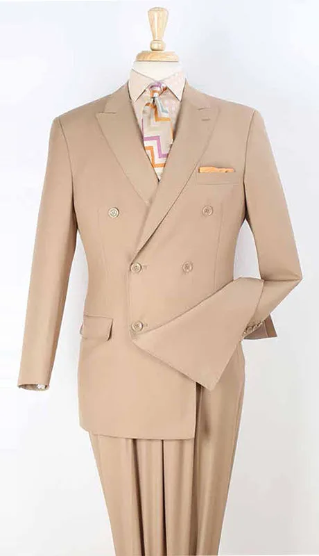 Men’s Camel Double Breasted Wool Feel Suit, Classic Luxury Formal Wedding Business Dress Suit made by Alberto Nardoni