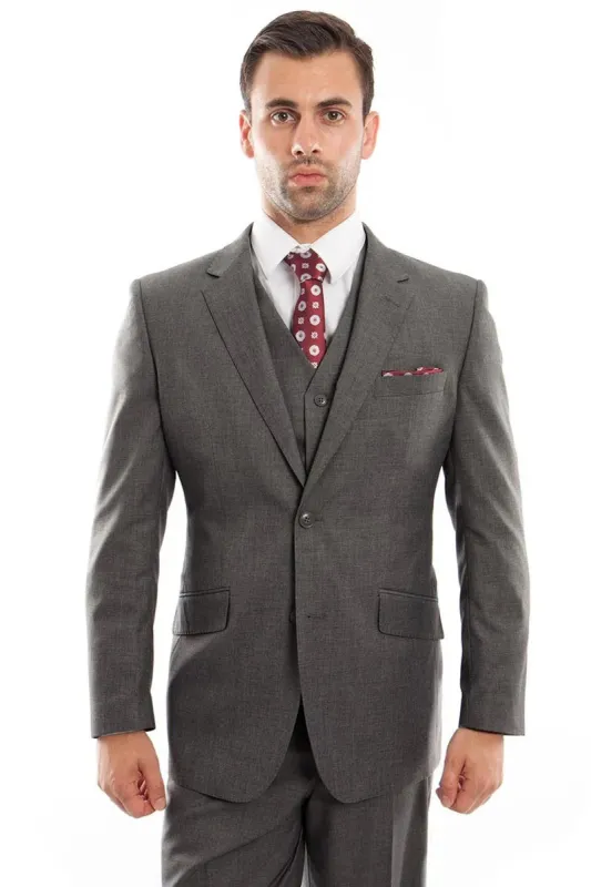 Mens Zegarie Brand Men's Designer Two Button Modern Fit Vested Wool Suit in Charcoal Grey made by Alberto Nardoni