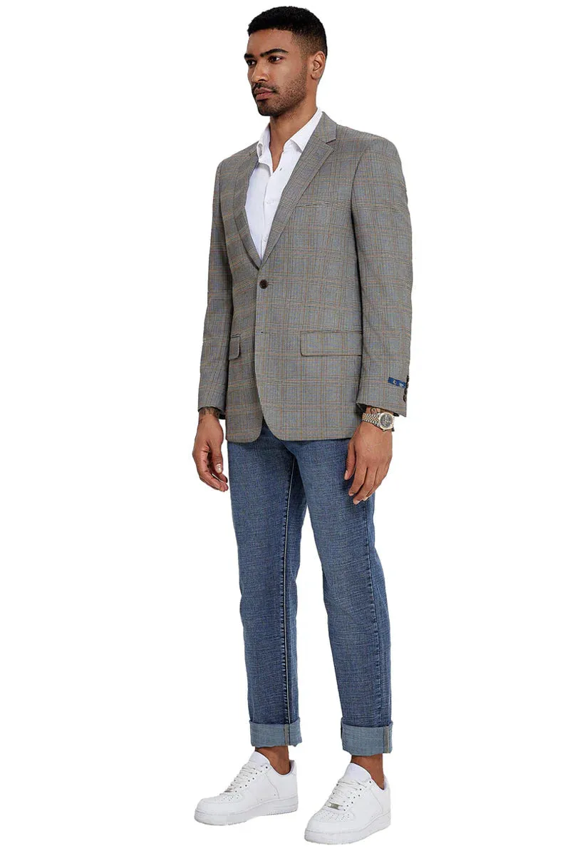 Mens Zegarie Brand Men's Two Button Modern Fit Sport Coat in Tan & Grey Windowpane Plaid sold by Alberto Nardoni product image thumbnail 2