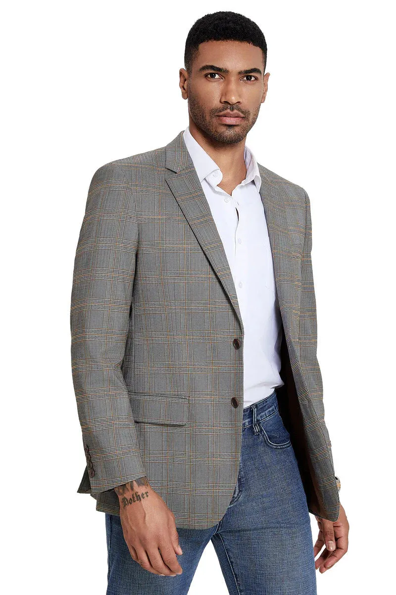 Mens Zegarie Brand Men's Two Button Modern Fit Sport Coat in Tan & Grey Windowpane Plaid sold by Alberto Nardoni