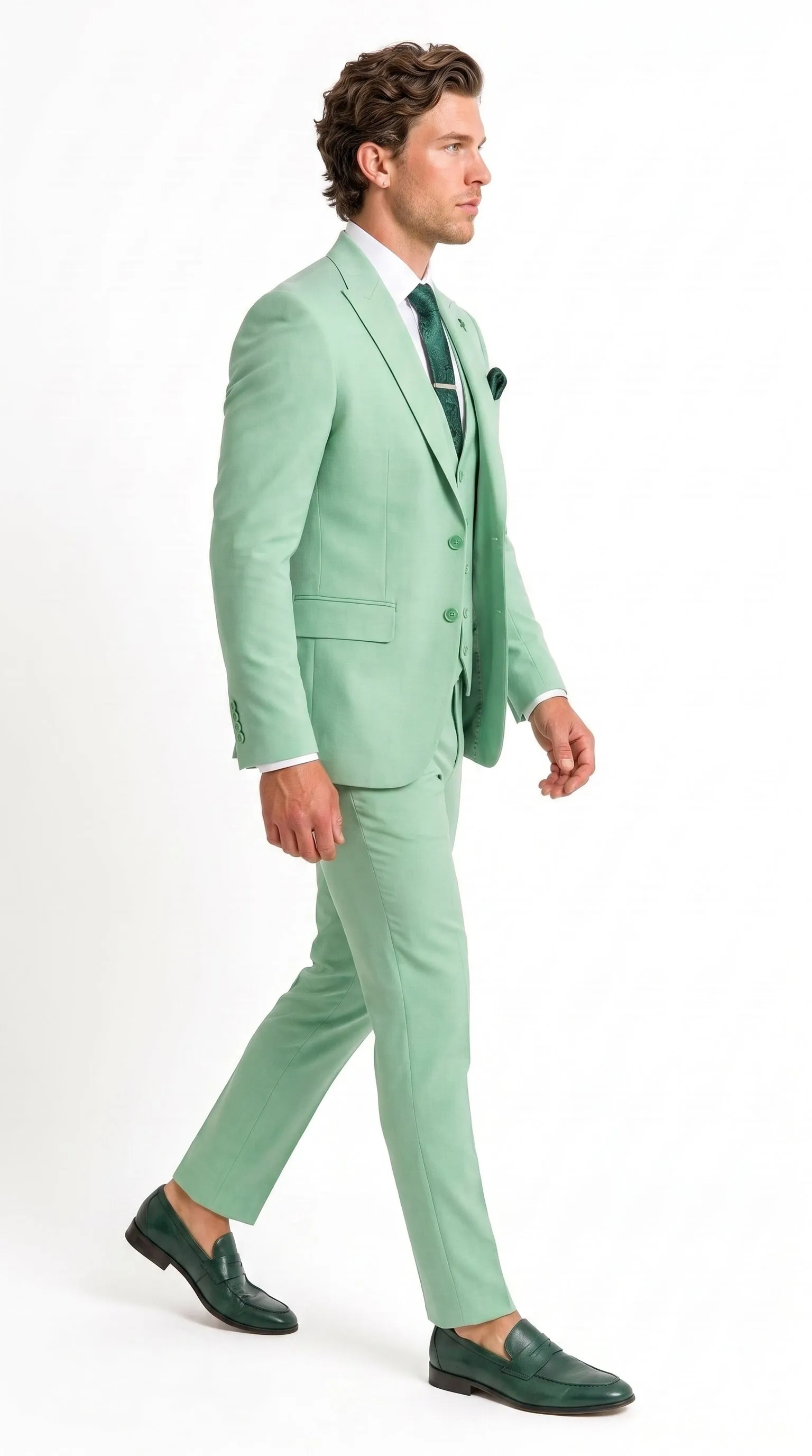 Mens Mint Green 3-Piece Suit – Slim Fit Wedding, Prom & Formal Suit with Matching Vest By Derman sold by Alberto Nardoni product image thumbnail 4