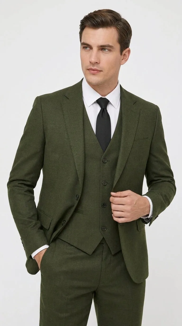 Mens Military Green 3-Piece Suit – Slim Fit Wedding, Business & Formal Suit with Vested Set sold by Alberto Nardoni product image thumbnail 5