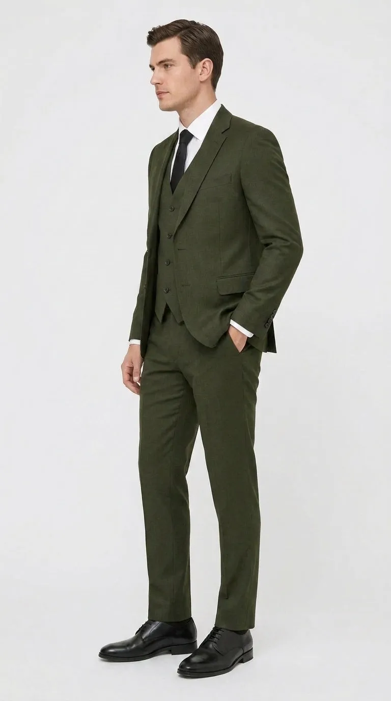 Mens Military Green 3-Piece Suit – Slim Fit Wedding, Business & Formal Suit with Vested Set sold by Alberto Nardoni product image thumbnail 2