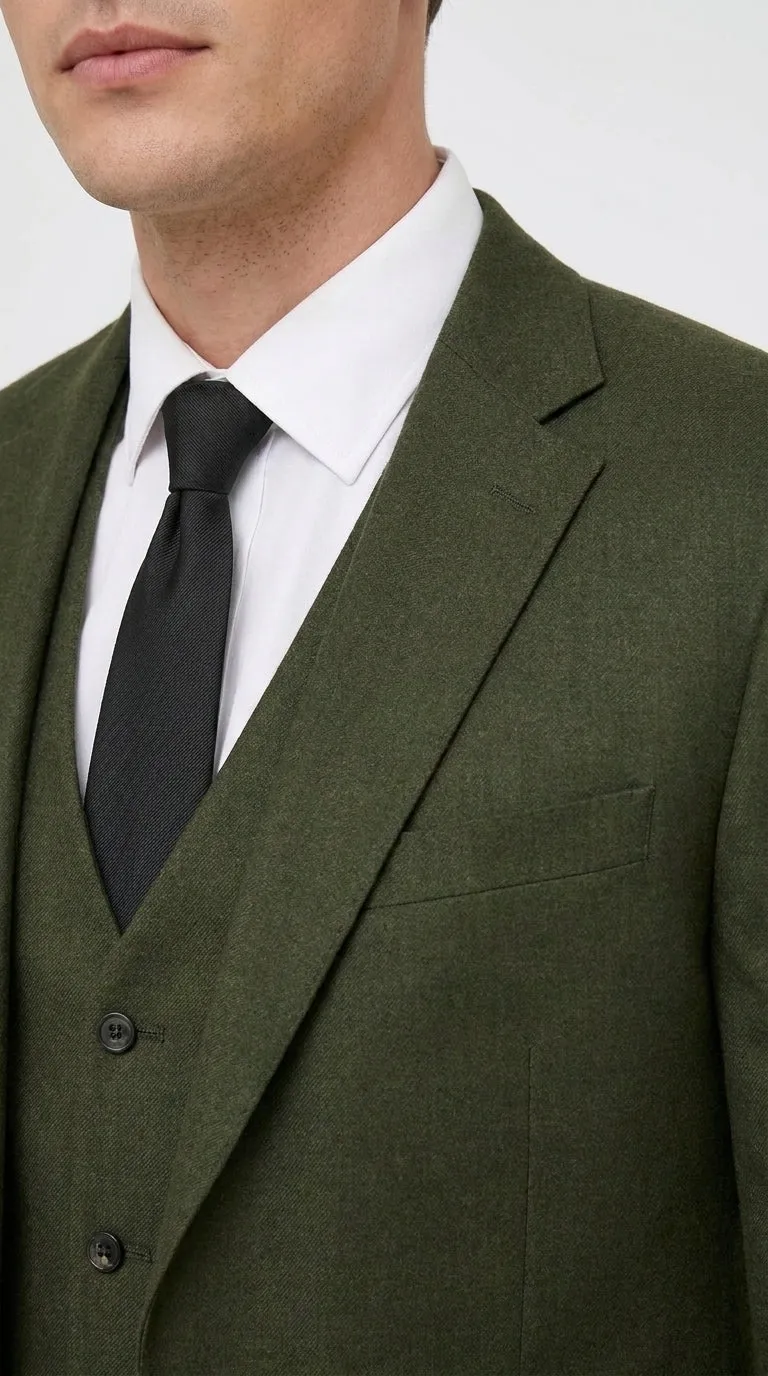 Mens Military Green 3-Piece Suit – Slim Fit Wedding, Business & Formal Suit with Vested Set sold by Alberto Nardoni product image thumbnail 3
