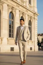 Mens Tan Tuxedo - Beige Suit "Flare" Ecru 1-Button Peak Tuxedo (4-Piece Set) sold by Alberto Nardoni product image thumbnail 3
