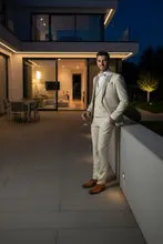 Mens Tan Tuxedo - Beige Suit "Flare" Ecru 1-Button Peak Tuxedo (4-Piece Set) sold by Alberto Nardoni product image thumbnail 2
