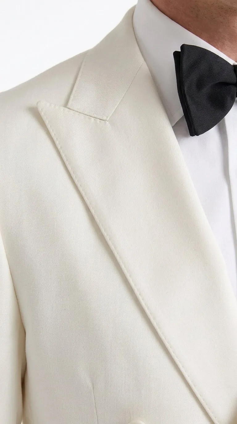 Men’s Ivory Double-Breasted Tuxedo – Vintage Wedding, Prom and Black-Tie Formal Suit off white cream sold by Alberto Nardoni product image thumbnail 4