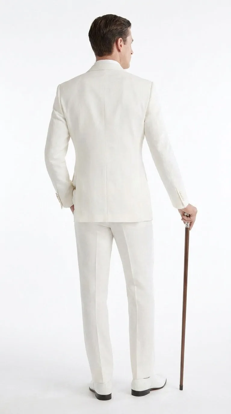 Men’s Ivory Double-Breasted Tuxedo – Vintage Wedding, Prom and Black-Tie Formal Suit off white cream sold by Alberto Nardoni product image thumbnail 2