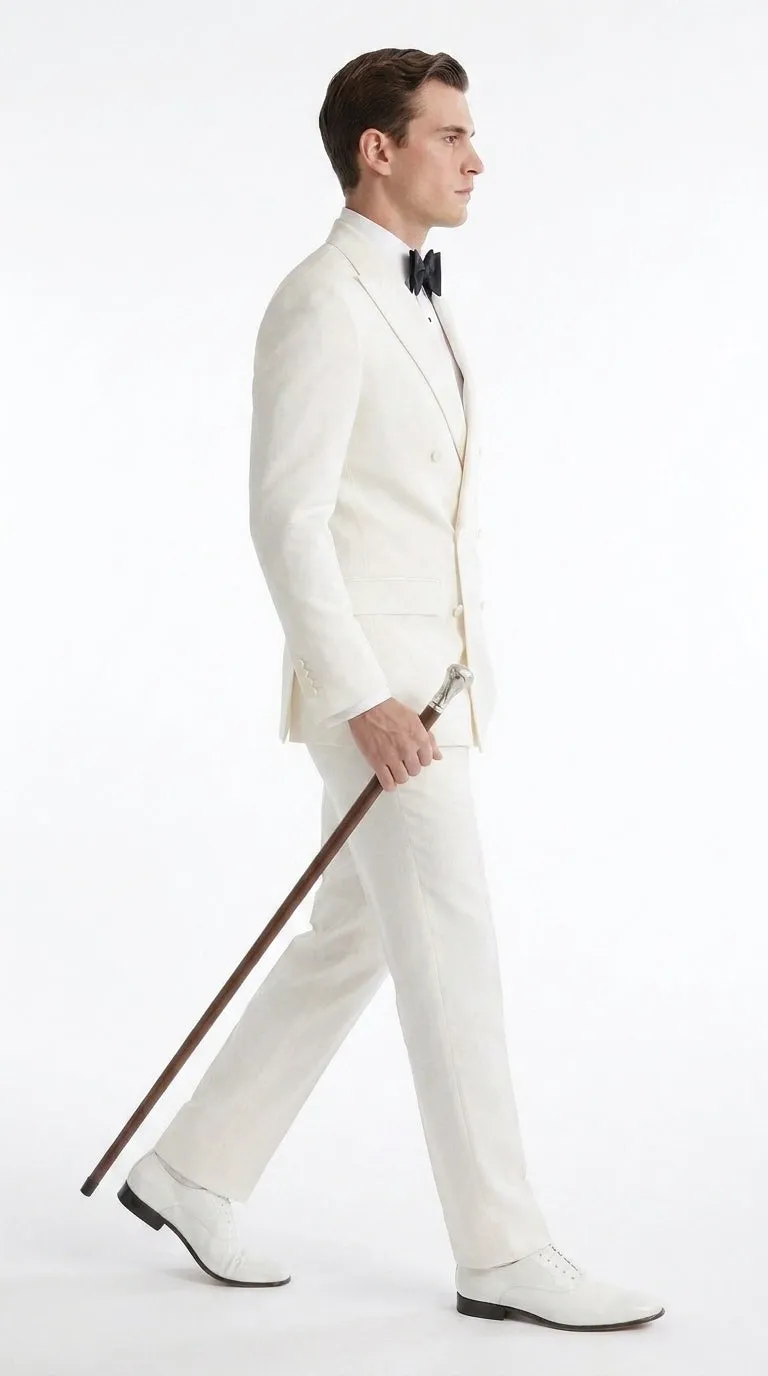 Men’s Ivory Double-Breasted Tuxedo – Vintage Wedding, Prom and Black-Tie Formal Suit off white cream sold by Alberto Nardoni product image thumbnail 3