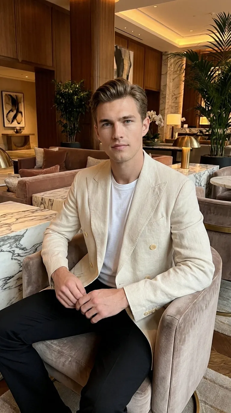 Men’s Cream Double Breasted Blazer – Ivory 6 Button Formal Wedding Sport Coat Off White color sold by Alberto Nardoni product image thumbnail 3