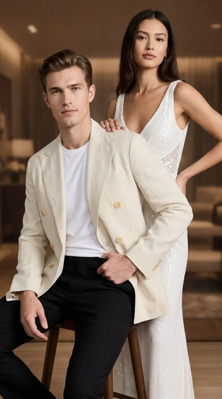 Men’s Cream Double Breasted Blazer – Ivory 6 Button Formal Wedding Sport Coat Off White color sold by Alberto Nardoni product image thumbnail 2