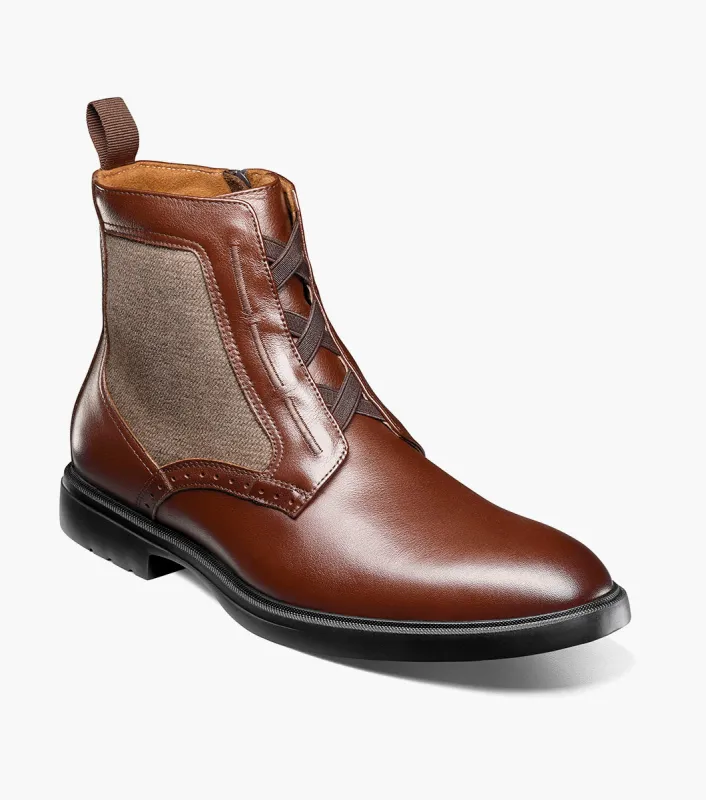 THOMPSON Plain Toe Elastic Lace Boot made by Stacy Adams