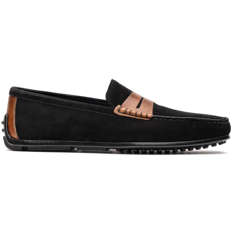 Zelli Monza Suede & Calfskin Driving Loafers Black / Chestnut (36-300-BLK) made by Alberto Nardoni
