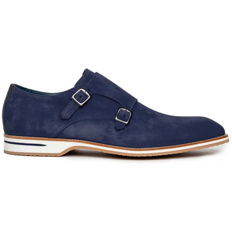 Zelli Legerra Suede Goatskin Double Monkstrap Shoes Navy (56-100-NVY) made by Alberto Nardoni