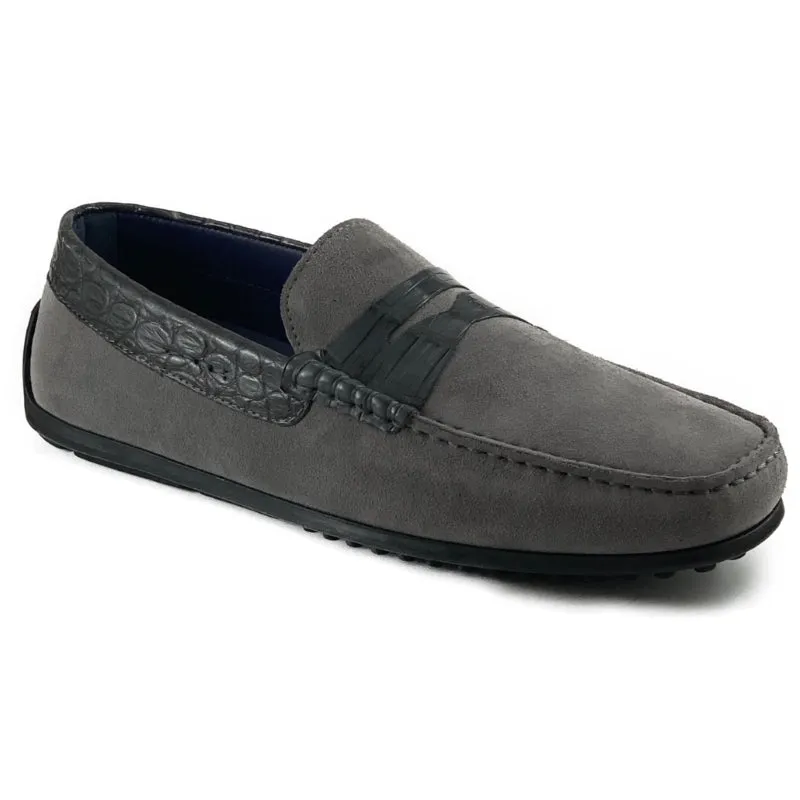 Zelli Monza Suede & Crocodile Driving Shoes Gray (31-160-GRY) made by Alberto Nardoni
