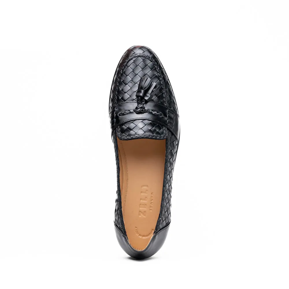Zelli Riviera Woven Calfskin Tassel Loafers Black (15-250-BLK) sold by Alberto Nardoni product image thumbnail 4