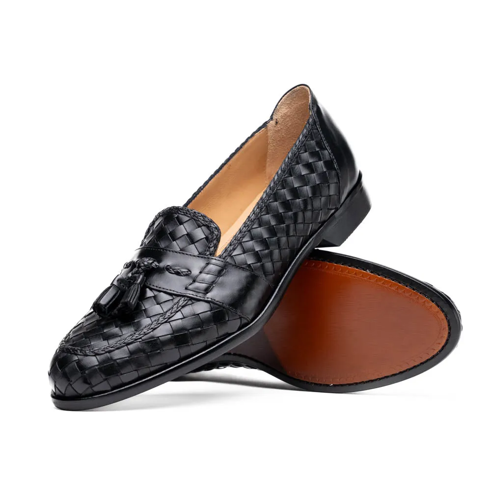Zelli Riviera Woven Calfskin Tassel Loafers Black (15-250-BLK) sold by Alberto Nardoni product image thumbnail 2