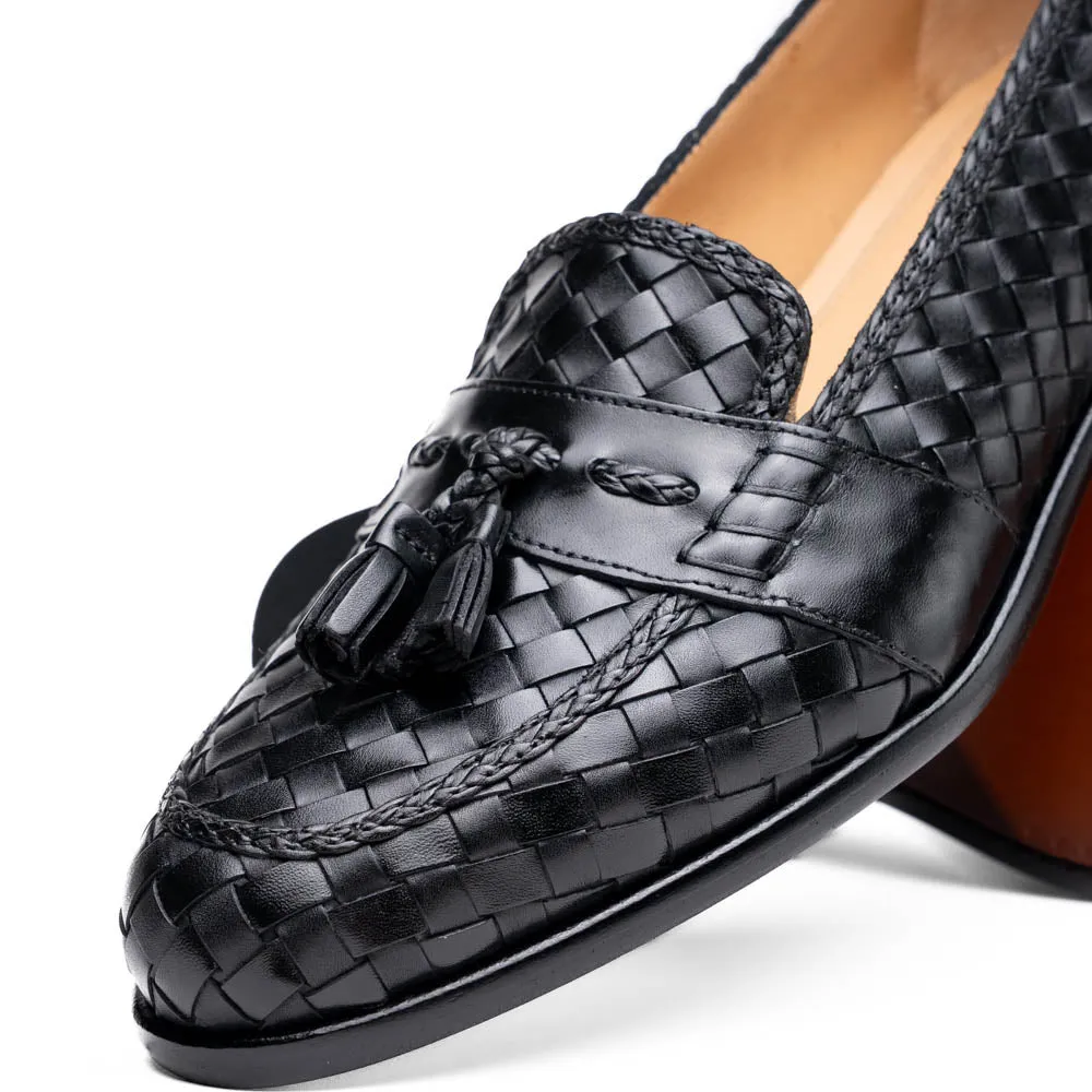 Zelli Riviera Woven Calfskin Tassel Loafers Black (15-250-BLK) sold by Alberto Nardoni product image thumbnail 3