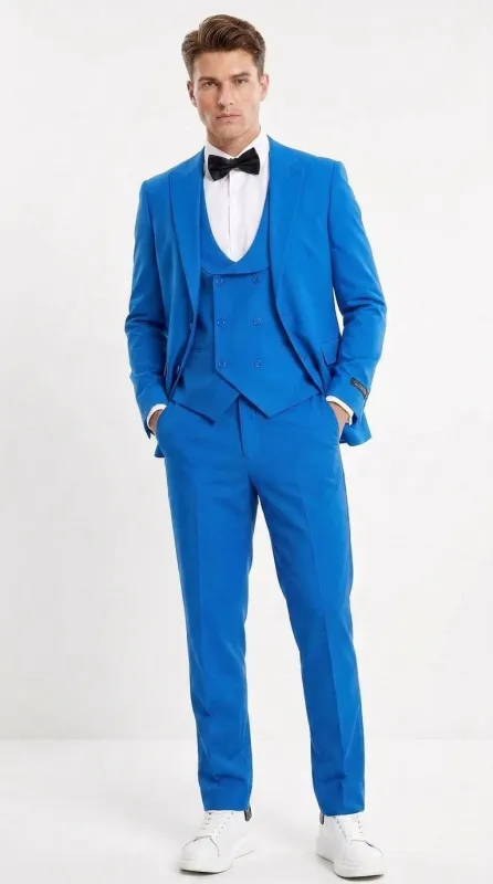 Tazzio Men’s French Color Royal Blue Peak Lapel Skinny Fit Suit – 2-Piece Wedding, Prom & Formal Suit indigo Cobalt Blue made by Alberto Nardoni