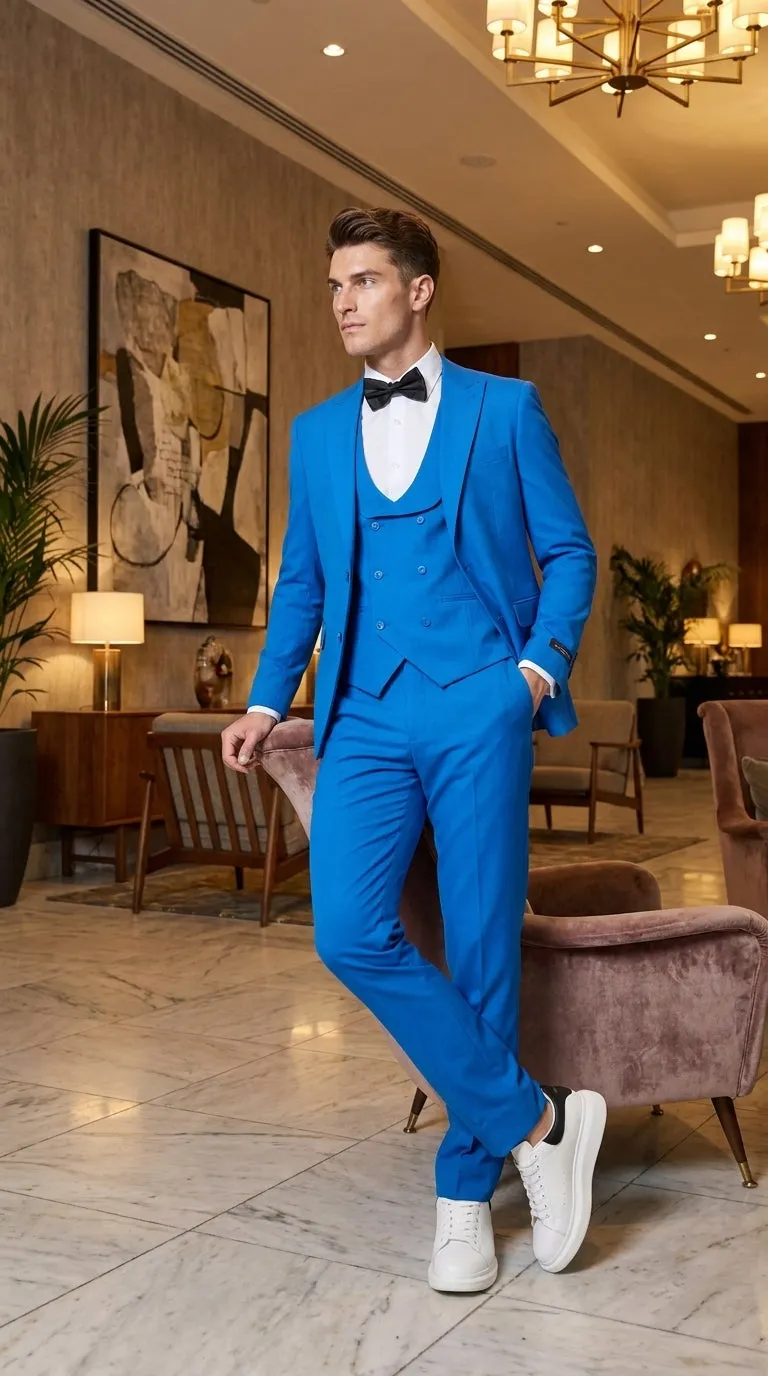 Tazzio Men’s French Color Royal Blue Peak Lapel Skinny Fit Suit – 2-Piece Wedding, Prom & Formal Suit indigo Cobalt Blue sold by Alberto Nardoni product image thumbnail 5