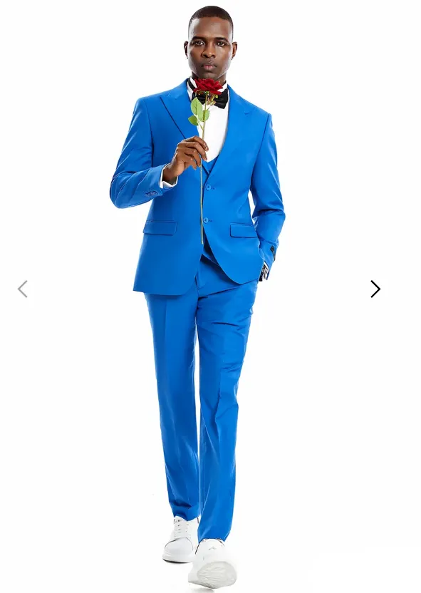 Tazzio Men’s French Color Royal Blue Peak Lapel Skinny Fit Suit – 2-Piece Wedding, Prom & Formal Suit indigo Cobalt Blue sold by Alberto Nardoni product image thumbnail 3