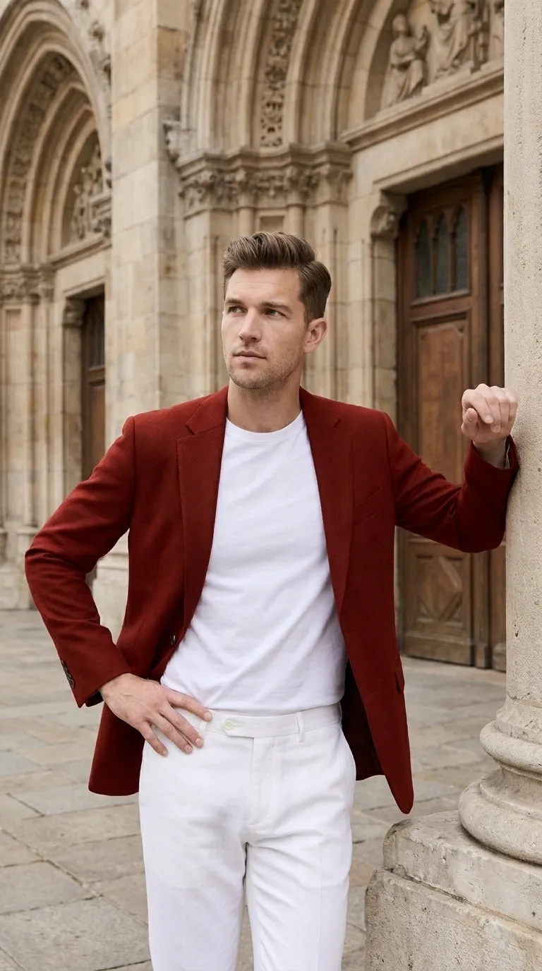 Mens Crimson Red Blazer – Classic Two-Button Wedding, Church, Business & Smart-Casual Sport Coat sold by Alberto Nardoni product image thumbnail 5