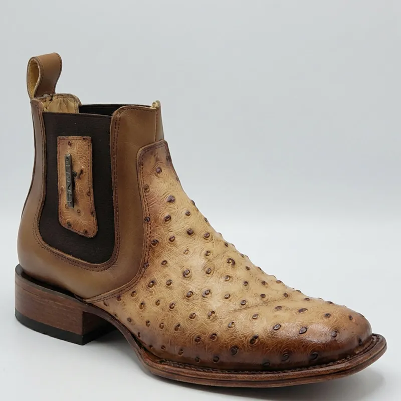 Men's Quincy Boots Short Ostrich Print Western Boots Square Toe made by Alberto Nardoni