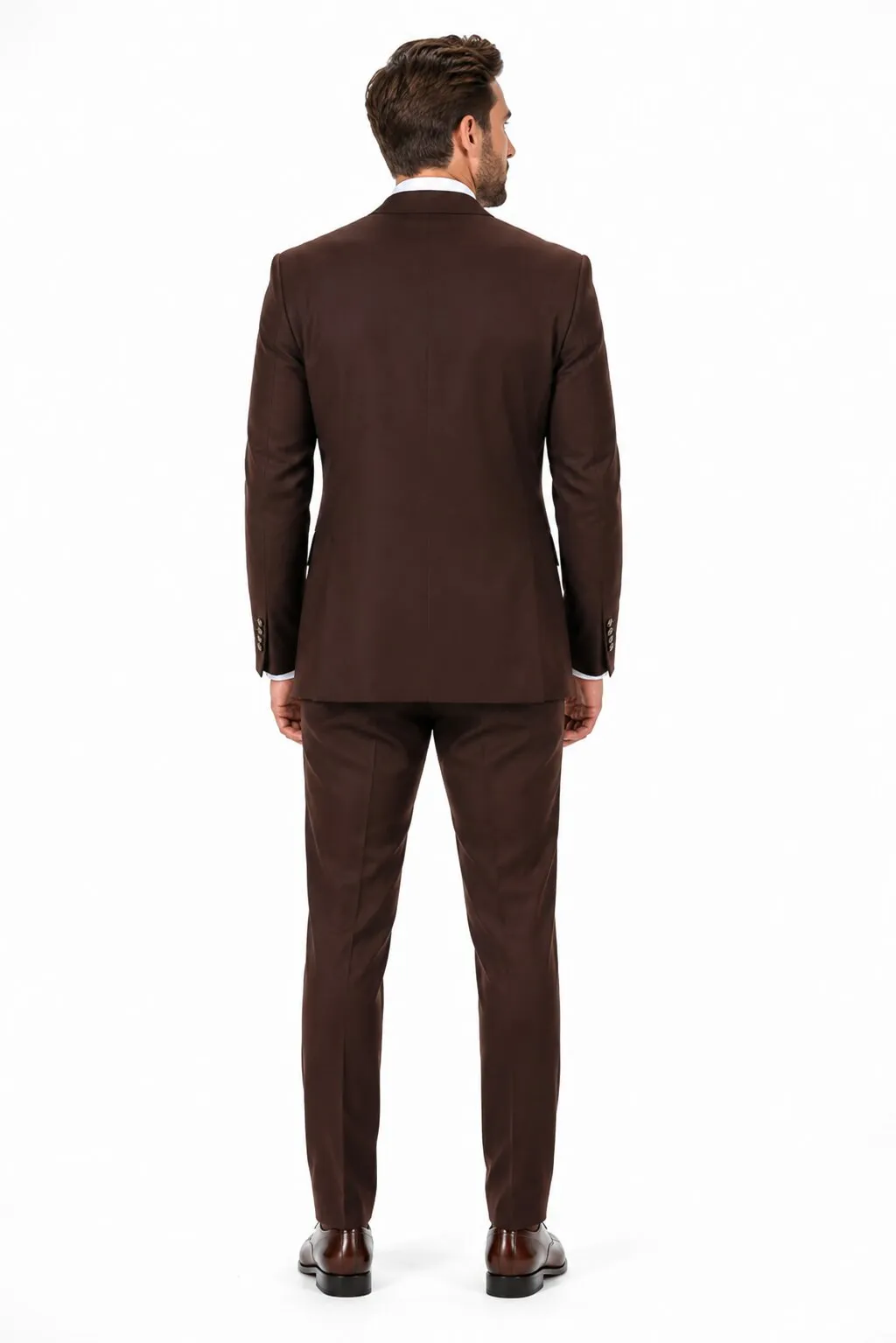 Men's Brown Statement Ticket Pocket Peak Lapel Wool Double Breasted Vest Suit with Silver Buttons – Modern Fit sold by Alberto Nardoni product image thumbnail 2